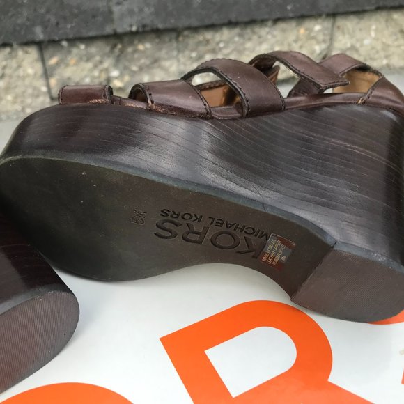 MICHAEL KORS VICTORIA STYLE BROWN PLATFORM WEDGE SANDAL SIZE 5 - Picture 10 of 10